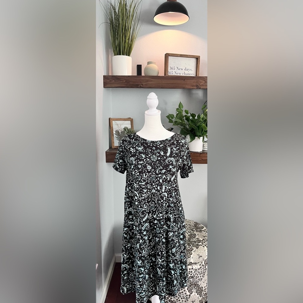 Lularoe Carley Floral Black and Teal Dress